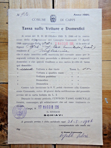 1926 comune carpi tassa - 1926-comune, di